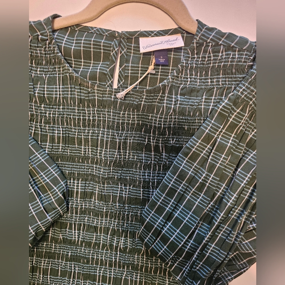 Universal Thread Puff Long Sleeve Smocked Green Blue Cottagecore Blouse Small S - Picture 5 of 7